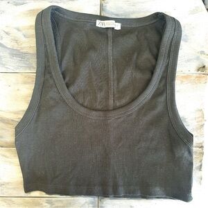 “Zara Ribbed Crop Top - Black Size L Modern Style”